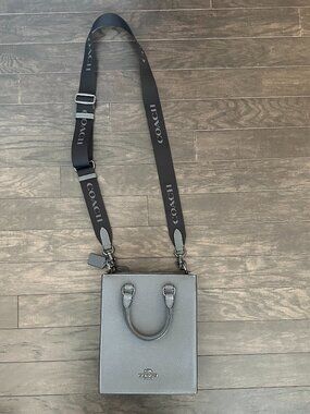 Coach Dylan Grey Leather Tote Bag w/ Crossbody Guitar Strap Style #J2447-CT910